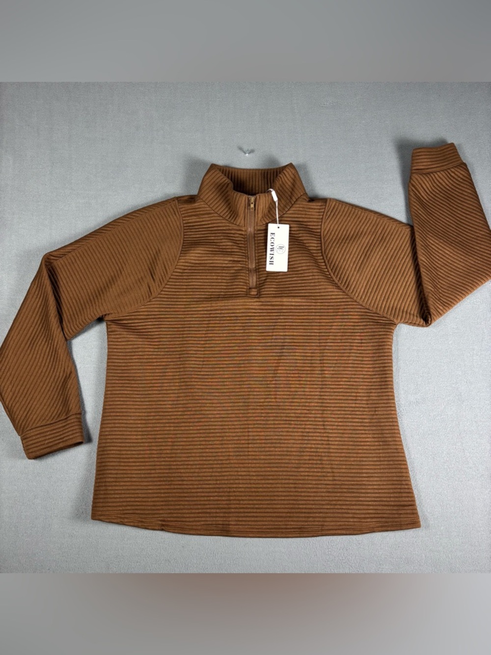 NWT Women’s Ecowish Brown Ribbed Quarter Zip Size XL